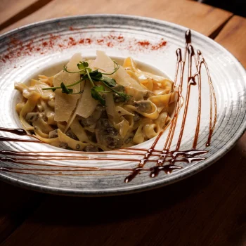 Dolce Blush steak tagliatelle with Parmesan at Dolce & Blush Blackpool